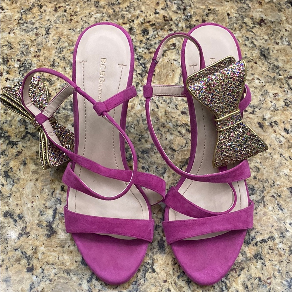 BCBGMaxAzria Pink and Gold Heels with Satin Straps